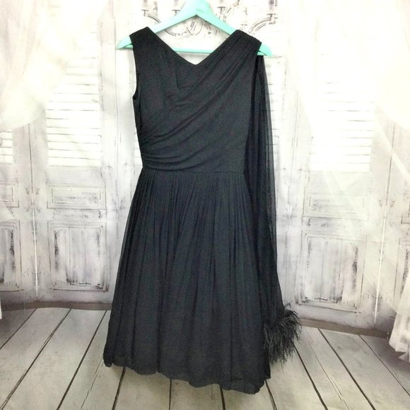 Vintage 50s Elinor Gay Black Cocktail Dress S - Picture 1 of 13